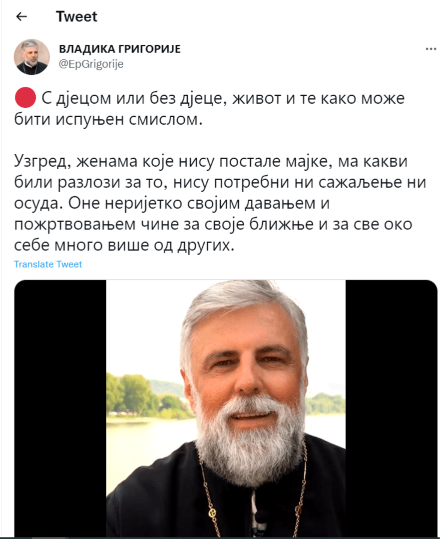 Vladika Grigorije: "O ženama koje nisu postale majke mislim ovo" - slika 1