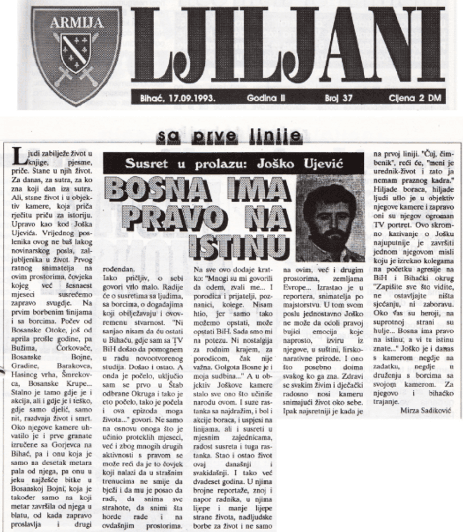 Golgota Bosne je moja sudbina: Priča o Josipu Jošku Ujeviću fotografu 5. korpusa ARBiH - slika 1
