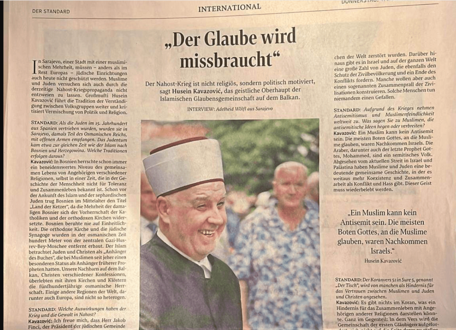 Intervju reisul-uleme austrijskom Der Standardu: Vjera se zloupotrebljava za političku mobilizaciju - slika 1