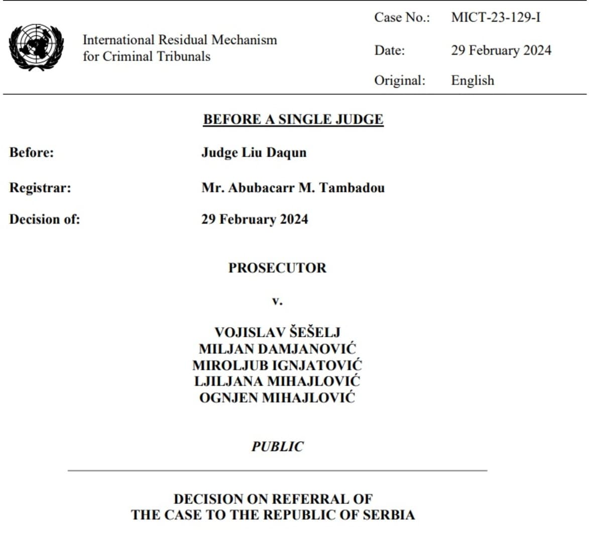 Hag od Srbije zatražio da sudi Šešelju - slika 1