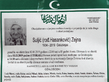 Sjećanje na nenu Zejnu Suljić, kojoj su zločinci ubili šest sinova, snahu, dvoje unučadi