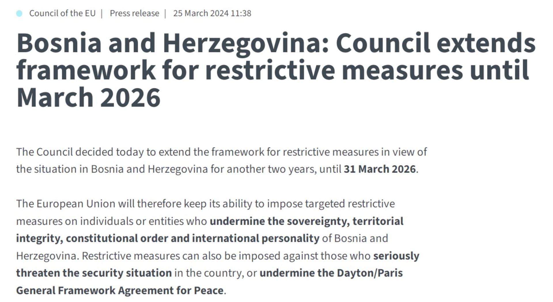 EU produžila sankcione mehanizme za BiH za još dvije godine - slika 1