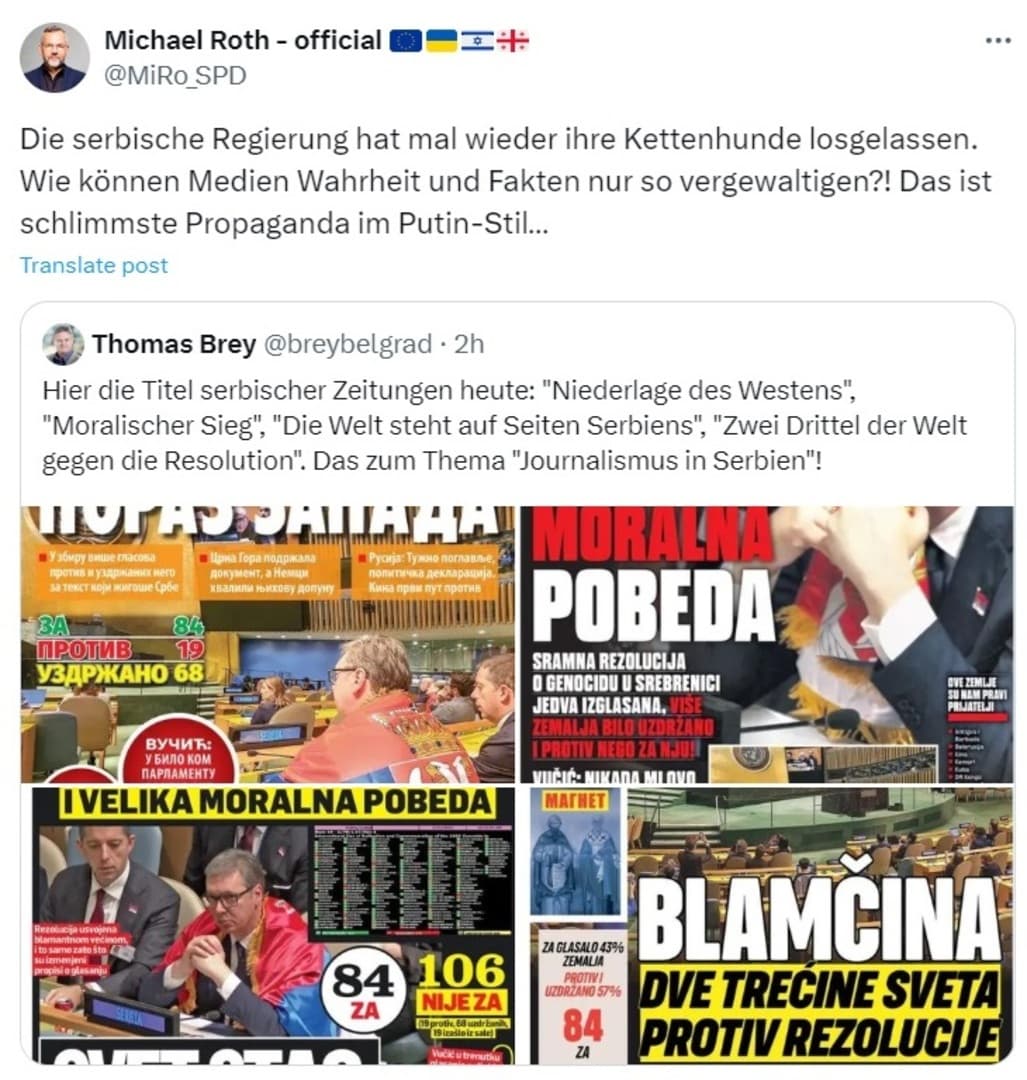 Roth: Vučić opet pustio kerove s lanca - slika 1