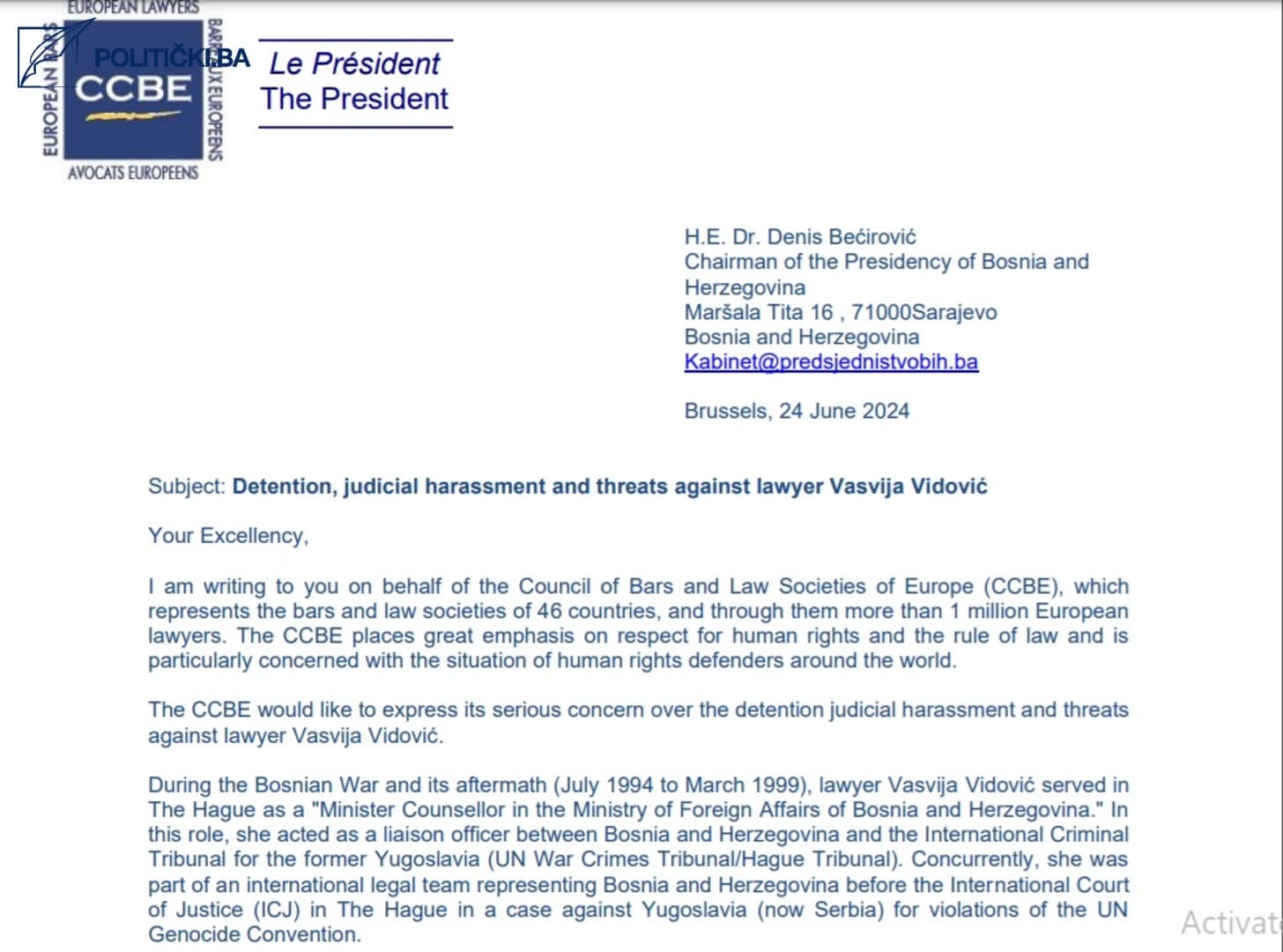 Advokati Evrope: Glavni tužilac BiH progoni advokaticu Vasviju Vidović - slika 2