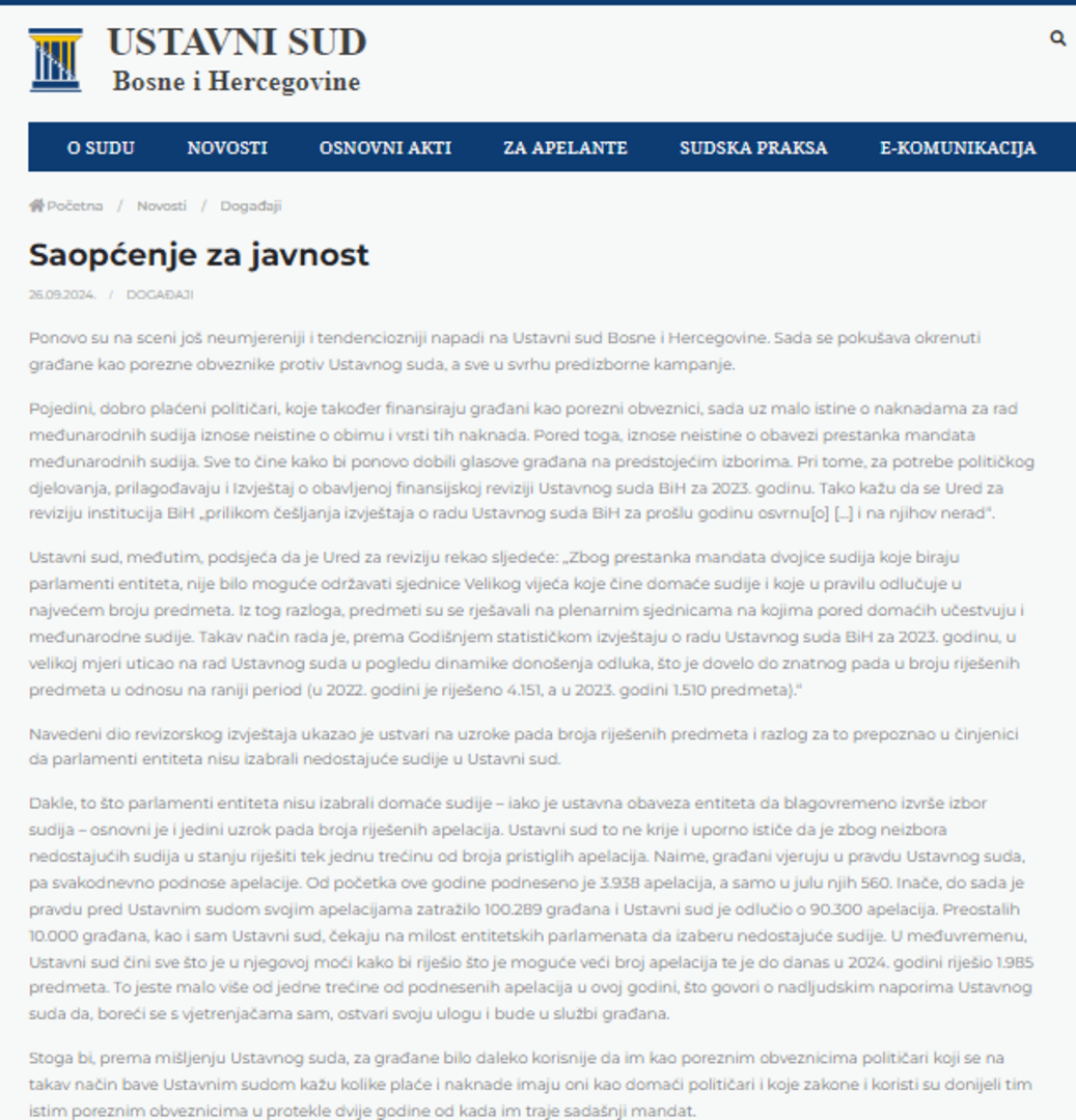 Ustavni sud BiH: Političari, ne sluđujte narod lažima! Ostavite nas na miru! - slika 1