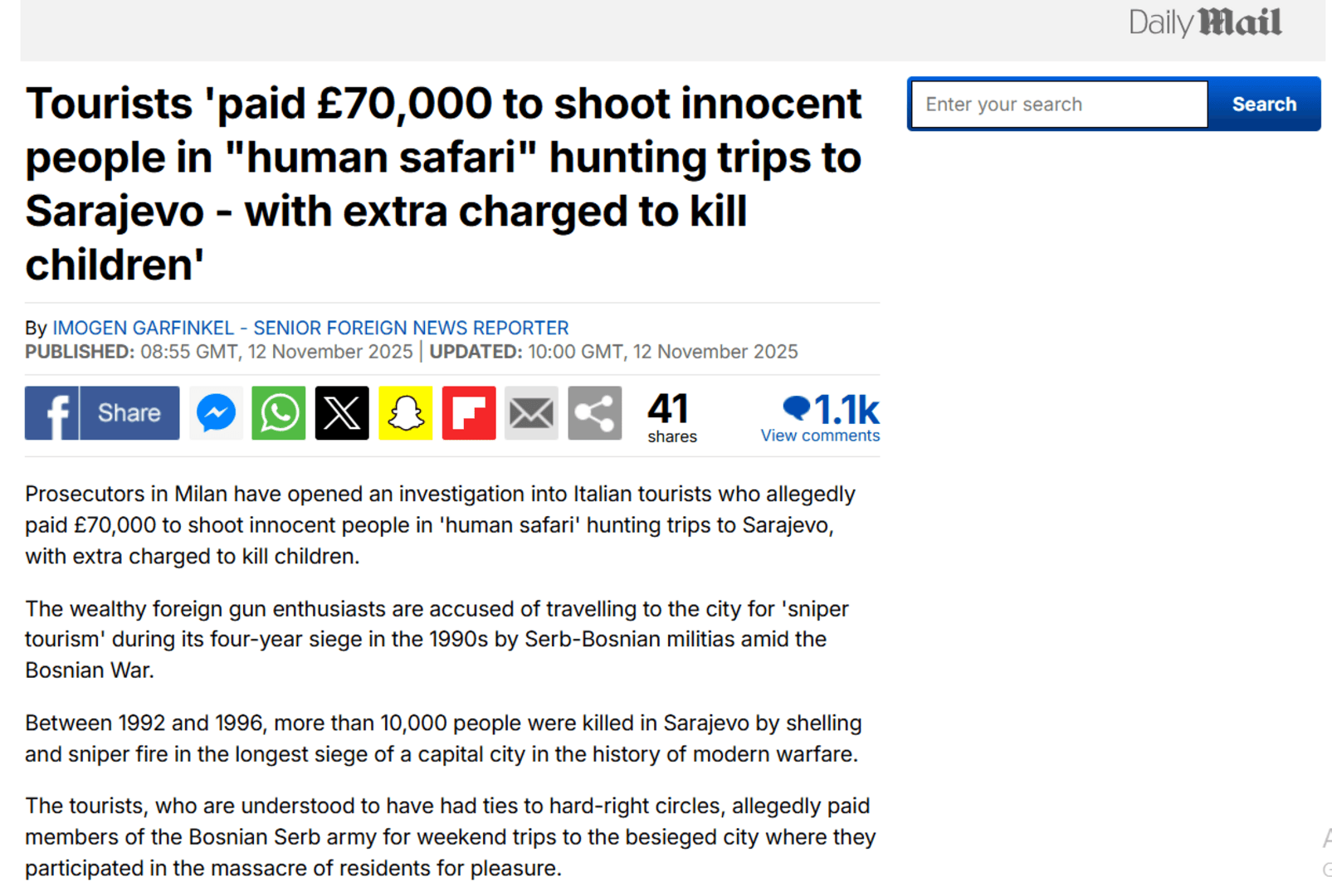 Britanski mediji dali izuzetan publicitet tužbi u Italiji: Ko je pucao na Sarajlije u vrijeme opsade? - slika 1