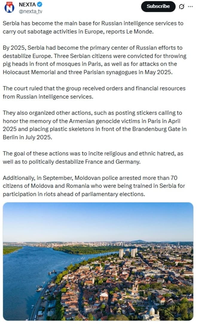 Srbija je platforma za ruske sabotaže po Evropi - slika 1