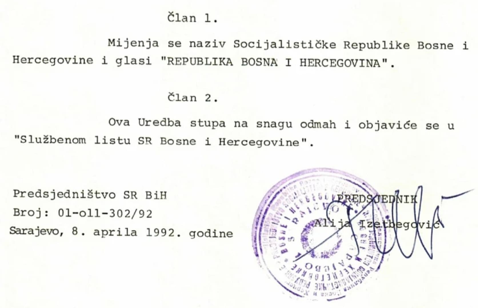 Na današnji dan 1992. godine odlukom Predsjedništva SR BiH promijenjen je... - slika 1